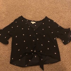 Black With White Print Blouse